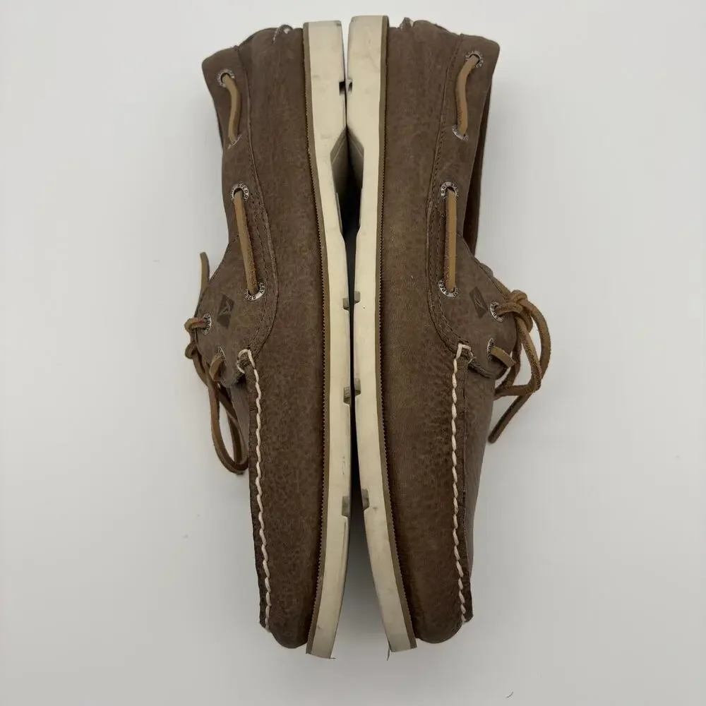 Sperry Top-Sider Boat Shoes Taupe Brown Pebbled Leather Lace Up Men’s Size 11